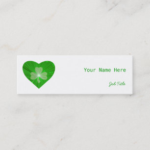 Cartão De Visita Mini Shamrock Heart Branco lado magro verde