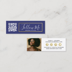 Cartão De Visita Mini Siga-me Influenciador de Mídia Social Azul Marinho