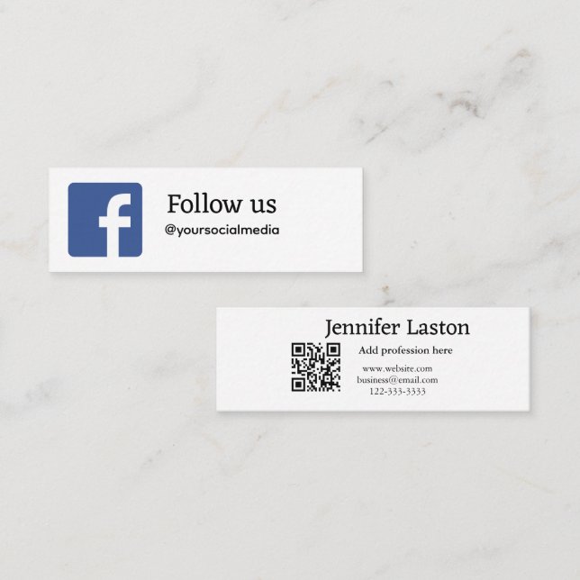 Cartão De Visita Mini siga-nos facebook username social media add QR (Frente/Verso)