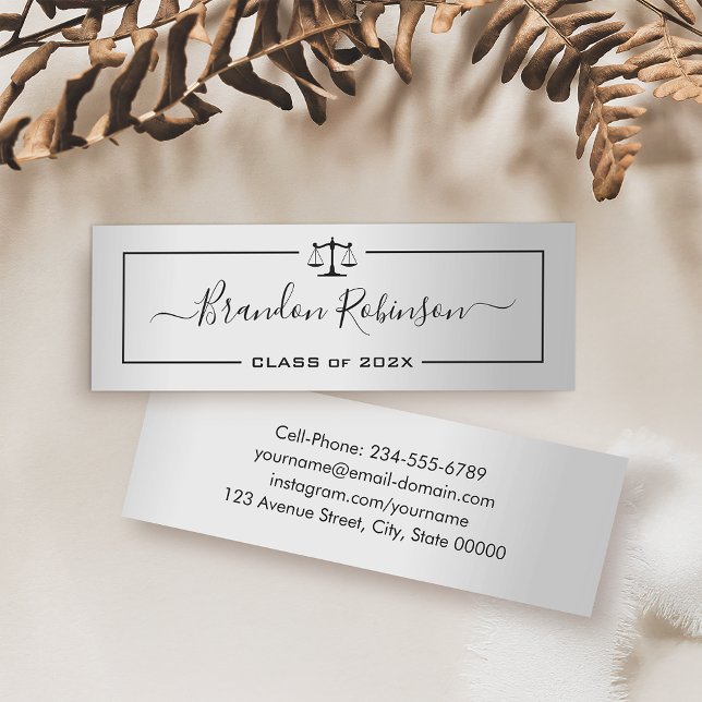 Cartão De Visita Mini Silver Look Justice Expande Graduação na Faculdade (Criador carregado)