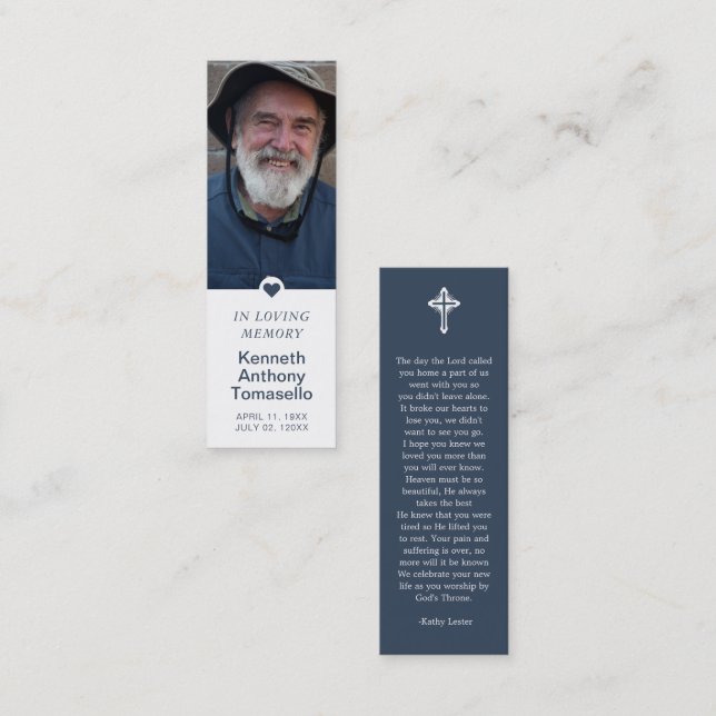 Cartão De Visita Mini Simple Funeral Memorial Prayer Photo Bookmark Card (Frente/Verso)
