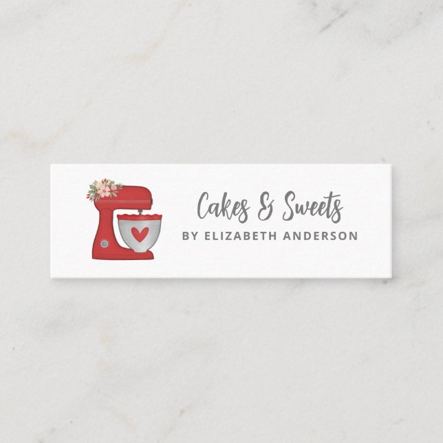 Cartão De Visita Mini Simple Red Mixer Floral Cake Bakery Business Card (Frente)