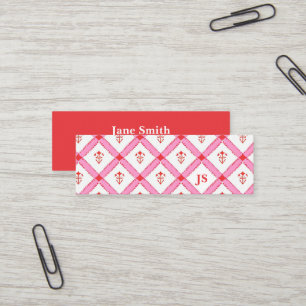 Cartão De Visita Mini Simples Feminino Mínimo Com Iniciais Rosa & Verm