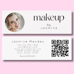 Cartão De Visita Mini Slim White Clean Beauty Professional MUA Foto Qr
