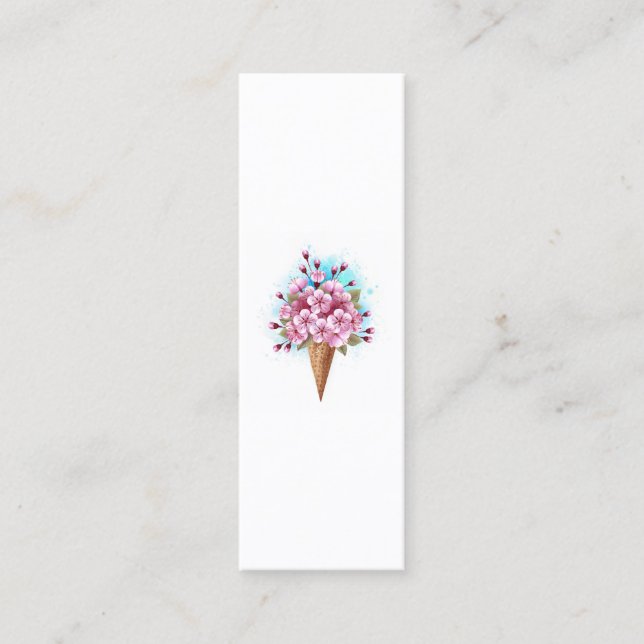 Cartão De Visita Mini Sorvete Waffle Rosa Sakura Cone (Frente)