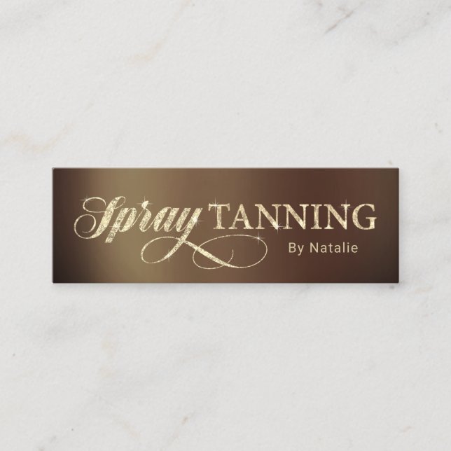 Cartão De Visita Mini Spray Tanning Elegante Dourado e Tan (Frente)