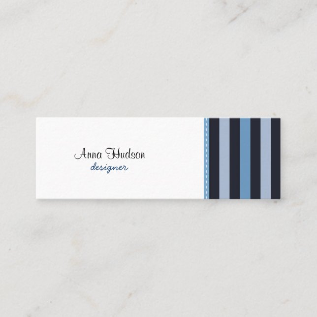 Cartão De Visita Mini Stripes Azuis, Stripes Negras, Padrão Stripes (Frente)