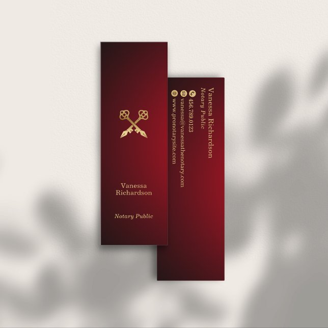 Cartão De Visita Mini Tecla Notícia Dourada Gradiente Vermelho Chic (Criador carregado)