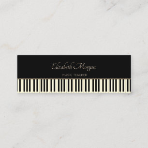 Cartão De Visita Mini Teclas de Piano Modernas, Pretas, Professor de Mús