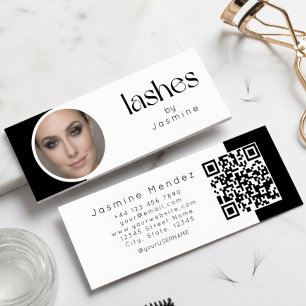Cartão De Visita Mini Técnico de Cílios Foto Preto e Branco Qr