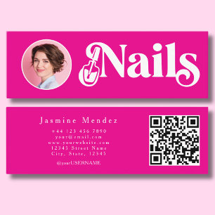 Cartão De Visita Mini Técnico de Unhas Rosa Vibrante Foto Qr