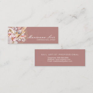 Cartão De Visita Mini Técnico de Unhas Salão Dourado Florais Boêmios