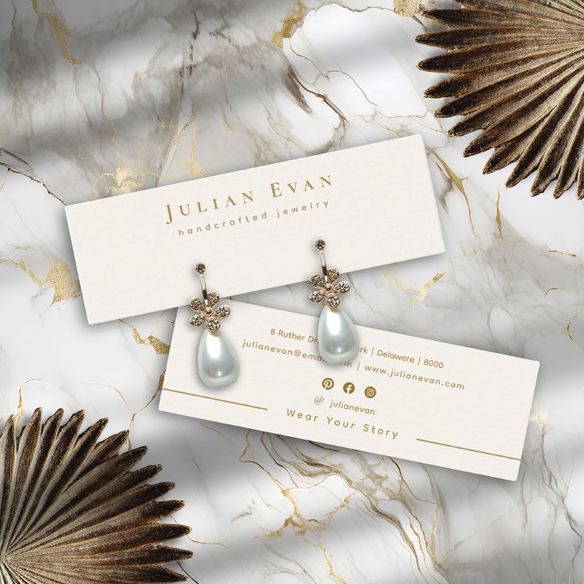 Cartão De Visita Mini Tela Branca Moderna e Dourada de Orelha (Modern White & Gold Jewelry Earring Display Mini Business Card)