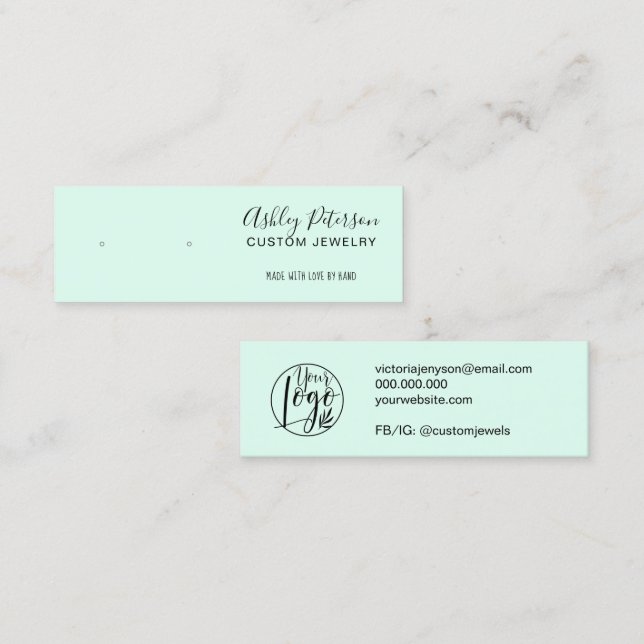 Cartão De Visita Mini Tela mínima de joias verdes da menta (Frente/Verso)