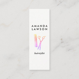 Cartão De Visita Mini Tesouras coloridas chiques e pente do Hairstylist
