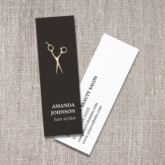 Cartão De Visita Mini Tesouras Douradas Escuras Modernas e Elegantes (Criador carregado)