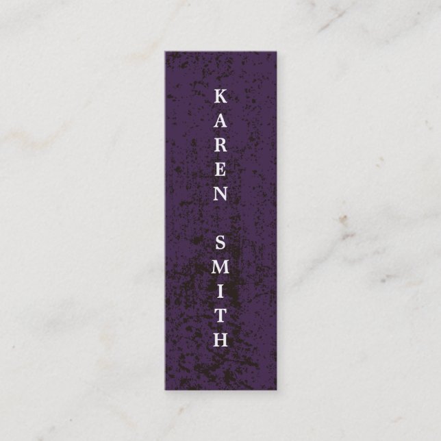 Cartão De Visita Mini Texto Vertical Estilo de Grunge Roxo Moderno (Frente)