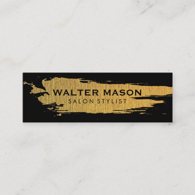 Cartão De Visita Mini Textura Dourada Bruta, Falso Artístico, Preto (Frente)