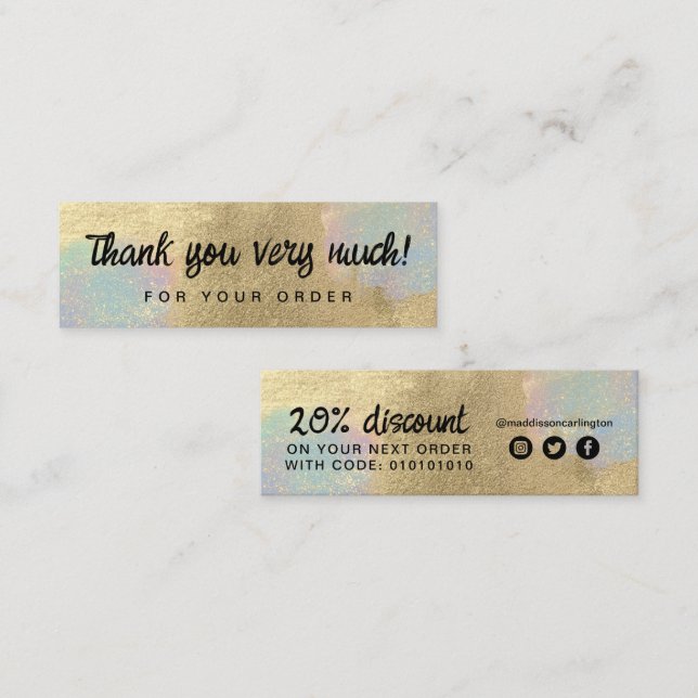 Cartão De Visita Mini Textura Luminosa Dourada E Iridescente (Frente/Verso)