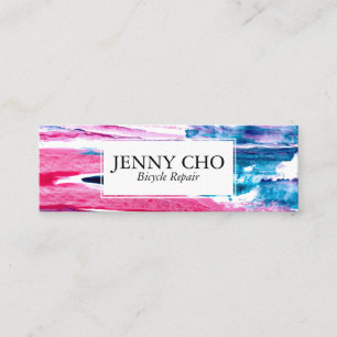 Cartão De Visita Mini Tinta com a mão pintada textura azul-rosa