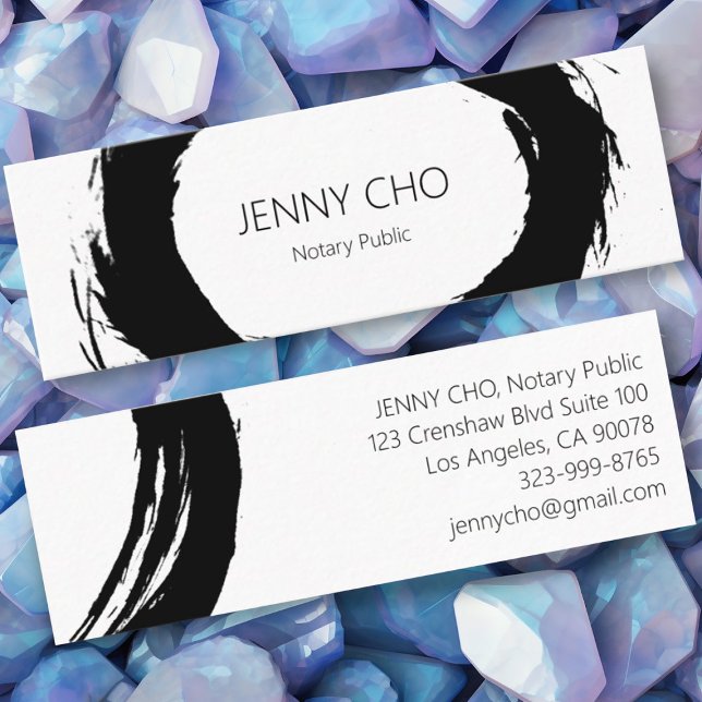 Cartão De Visita Mini Tinta preta escura a negrito Anel Notário Simples (Inky brushstrokes decorate these custom mini business cards)