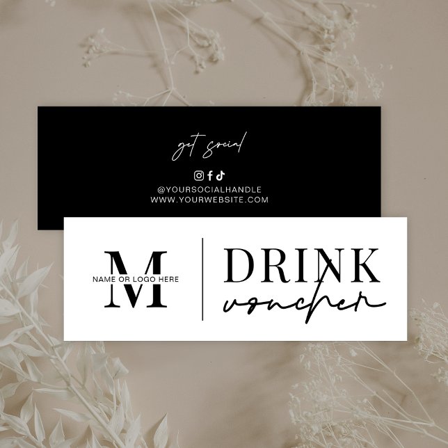 Cartão De Visita Mini Tíquete de Bar de Evento de Negócios de Bebida Cor (Minimalist drink voucher with space for your monogram or logo, perfect for any type of event)