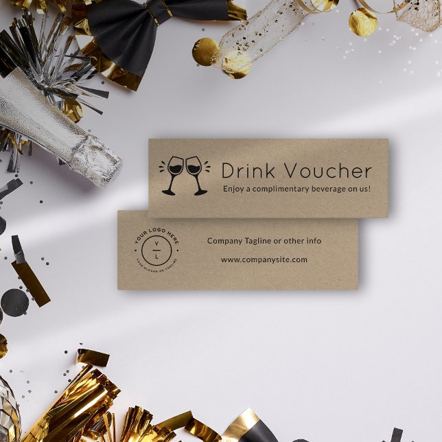 Cartão De Visita Mini Tíquete de Bebida Moderno Kraft Brown Cheers Glass (Criador carregado)