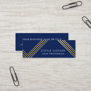 Cartão De Visita Mini Tiras Douradas Modernas em Azul Elegante
