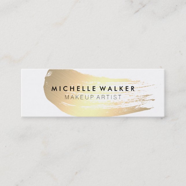 Cartão De Visita Mini Traço de Pincel Dourado Chic (Frente)