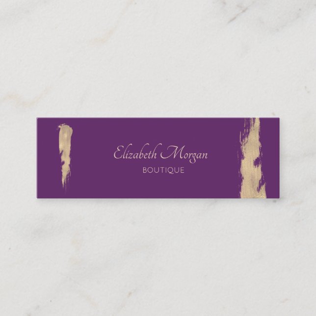 Cartão De Visita Mini Traço Dourado violeta moderno e elegante (Frente)