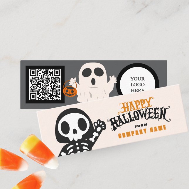 Cartão De Visita Mini Trick ou trate halloween Convidados Ghosamente Obr (Ghost Friends Mini Halloween Business QR Thank You Cards for Trick / Trunk or Treating. Pack of 100)