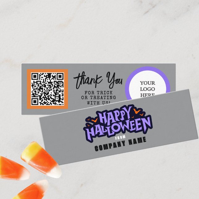 Cartão De Visita Mini Trick ou Treine Cinzas Feliz Halloween Obrigado (Mini Halloween Business QR Thank You Cards for Trick or Trunk or Treating. Pack of 100)