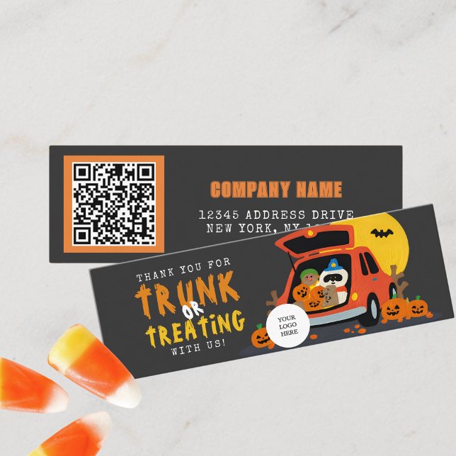 Cartão De Visita Mini Tronco ou Trate o Halloween Ghoulish Guest Obrigad (Mini Trunk or Treat Business QR Thank You Cards for Trick or Trunk or Treating. Pack of 100)