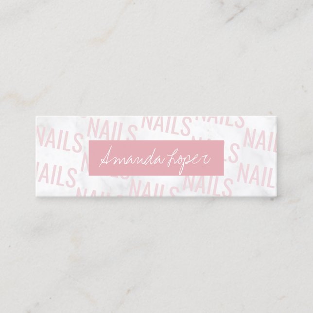 Cartão De Visita Mini unhas bonito modernas de mármore branco e rosa (Frente)