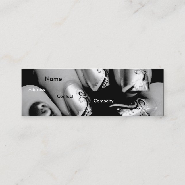 Cartão De Visita Mini Unhas do manicuro em preto & no branco mim (Frente)