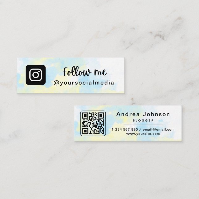 Cartão De Visita Mini Unicorn Tie Dye Trendy Instagram Siga o Código QR  (Frente/Verso)