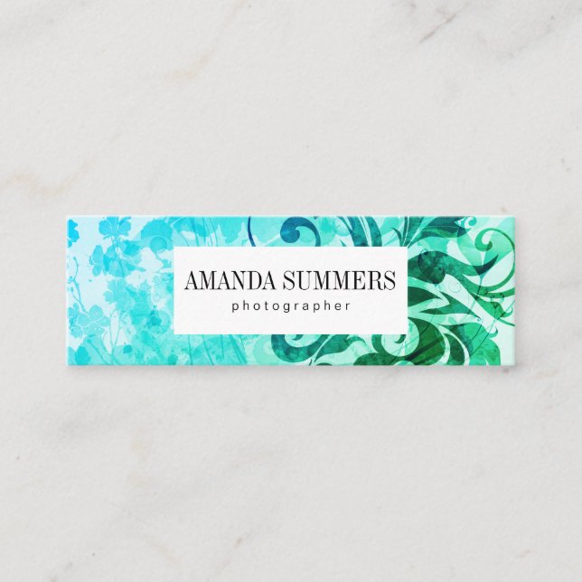 Cartão De Visita Mini Verde Floral Contemporâneo (Frente)