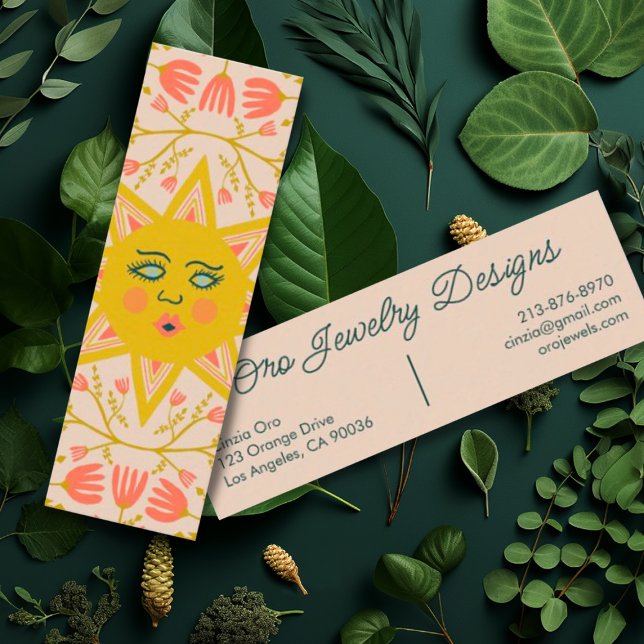 Cartão De Visita Mini Vinhas Flores Sun Elegante Boho Floral Única (Cute sunshine and flowers decorate one side of this custom mini business card)