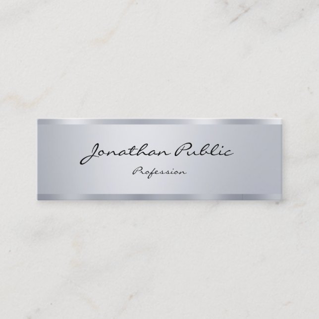 Cartão De Visita Mini Vista de Prata de Script Manuscrito Moderno Elegan (Frente)