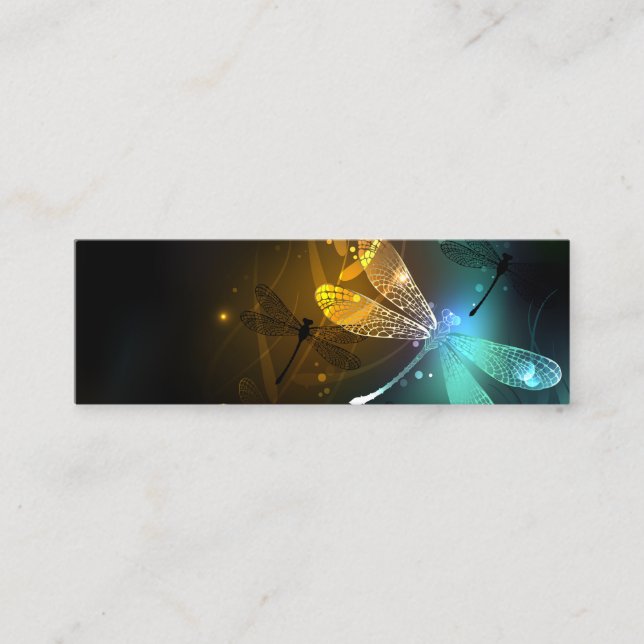 Cartão De Visita Mini Voo luminoso verde de libélula (Frente)
