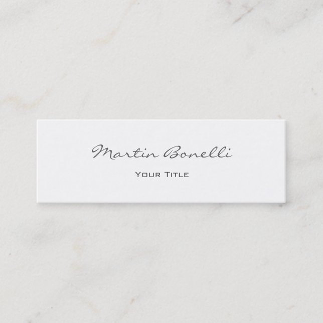 Cartão De Visita Mini White Elegant Script Simple Trendy Professional (Frente)