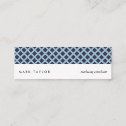 Cartão De Visita Mini White navy blue grey criss-cross modern card
