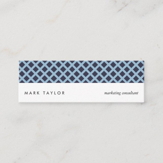 Cartão De Visita Mini White navy blue grey criss-cross modern card (Frente)