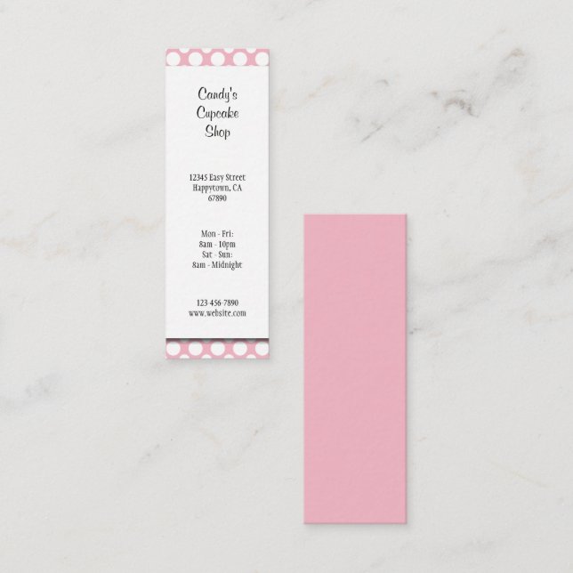 Cartão De Visita Mini White Polka Dots on Pink Editable Business (Frente/Verso)
