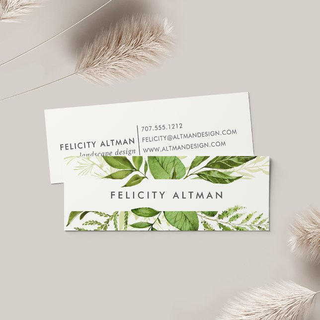 Cartão De Visita Mini Wild Meadow | Verde Botânico por Aquarela (Criador carregado)