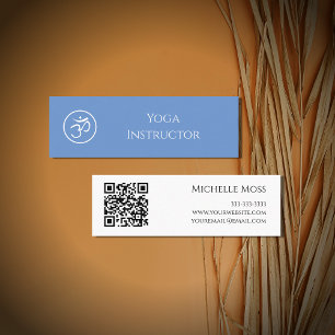 Cartão De Visita Mini Yoga Instrutor Om Símbolo QR código Azul Claro