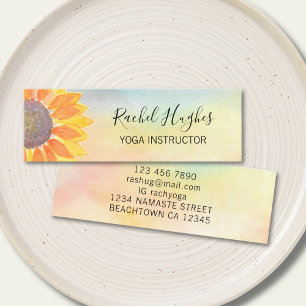 Cartão De Visita Mini Yoga Instrutor Sunflower Watercolor