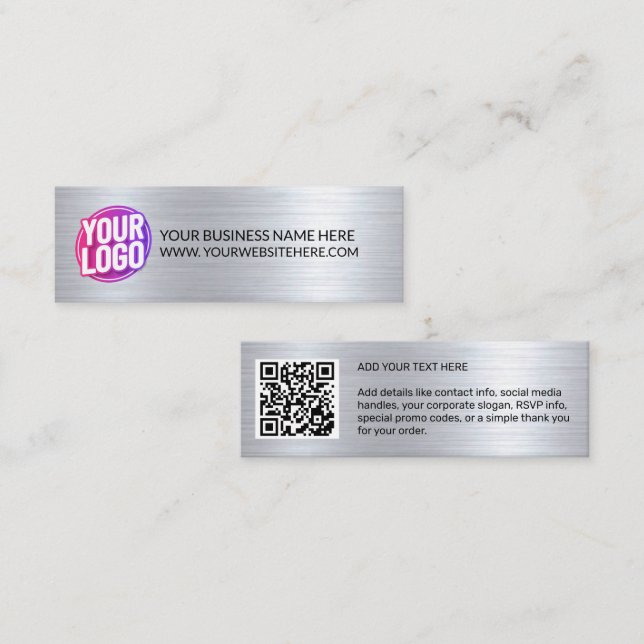 Cartão De Visita Mini Your Business Company Team Logo & QR Code & Text (Frente/Verso)