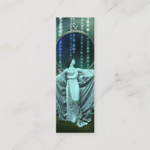 Cartão De Visita Mini Zohara: Mulher do art deco no Aqua & no verde