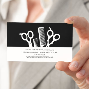 Cartão De Visita Minilista de Cabelos Personalizados Preto e Branco